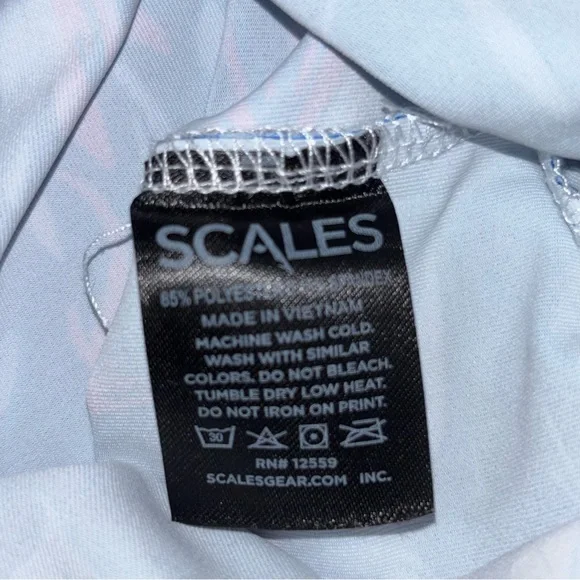 Scales Polo Shirt Mens M Blue Pink Floral Performance Stretch Golf Activewear - Picture 12 of 12